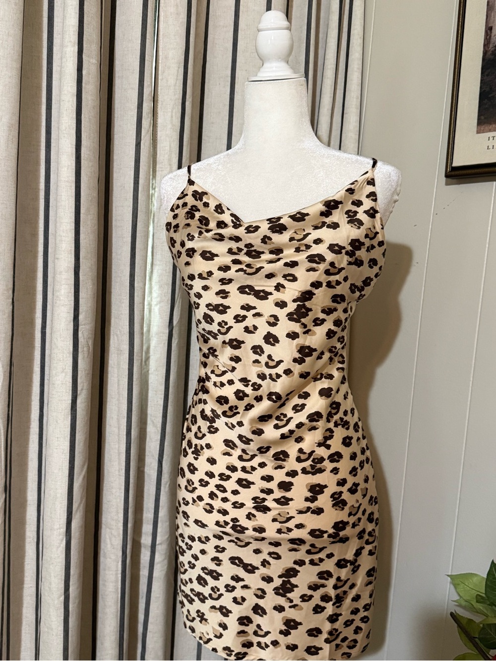 Beige Leopard Print Slip Dress